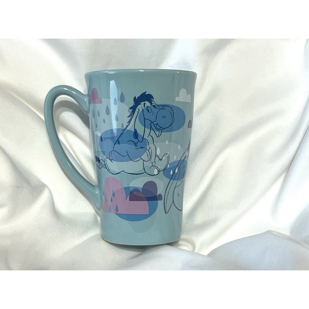 Disney Store Eeyore Coffee Mug Tall Latte 14oz Blue Rain Clouds Winnie the Pooh